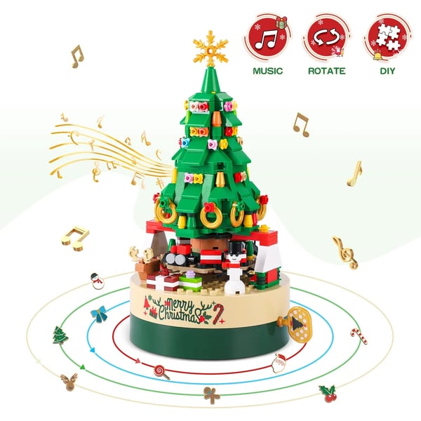 【🎅Christmas Sale🎅】Christmas Tree Music Box Built With 361 Building Blocks