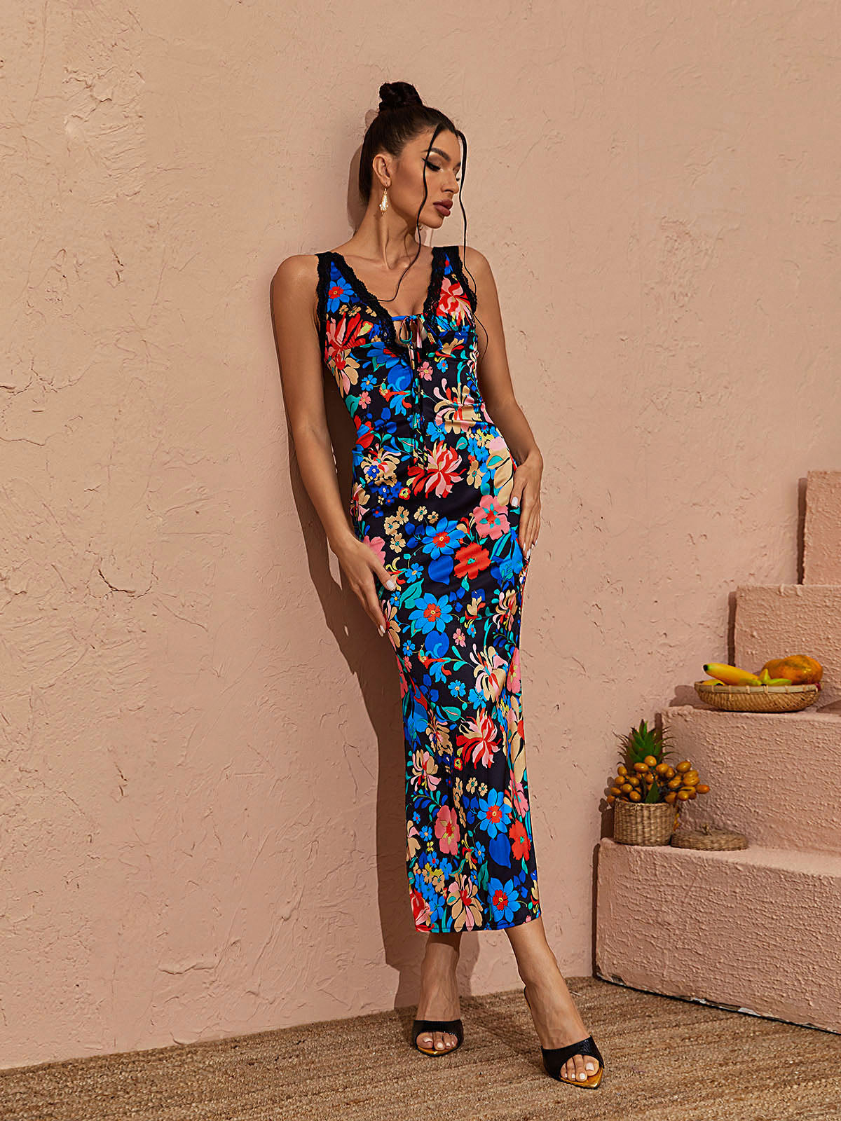 Alaska V Neck Floral Printed Midi Dress