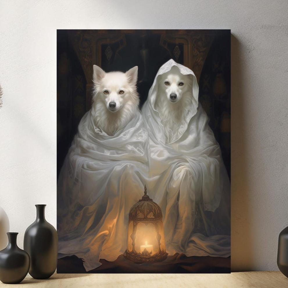 Halloween Two Pets Portrait Poster Canvas Halloween Wall Decor Art Gift for Pet Lovers