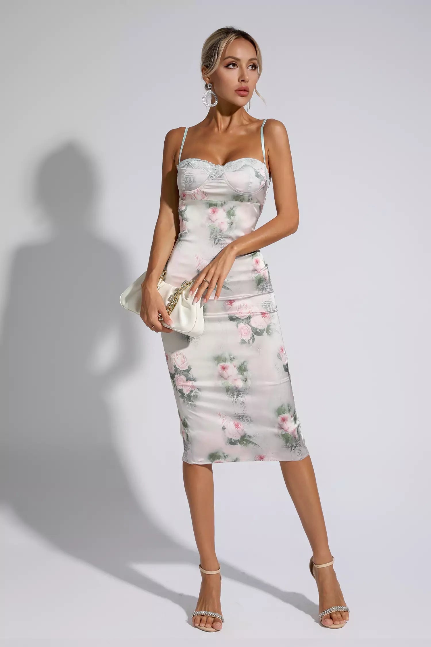 Heidi Floral Lace Bodycon Midi Dress