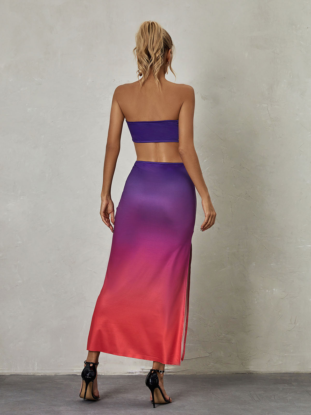 Judie Strapless Ombre Split Midi Dress