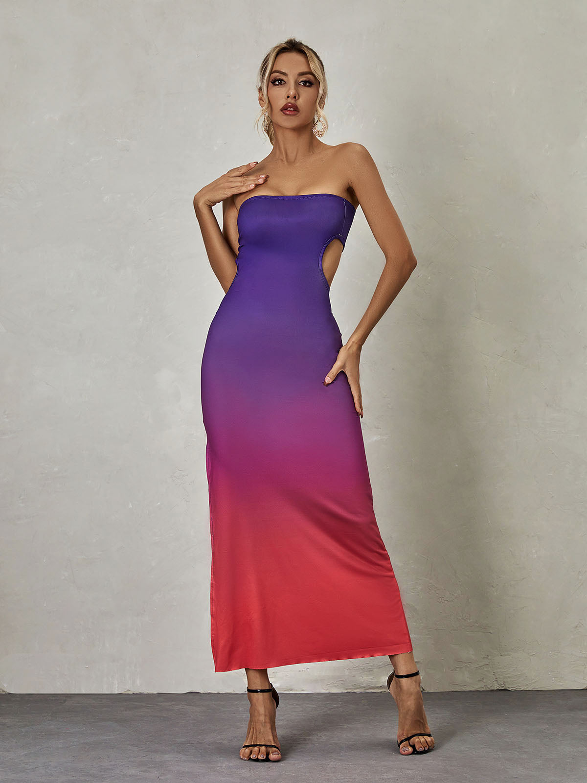 Judie Strapless Ombre Split Midi Dress