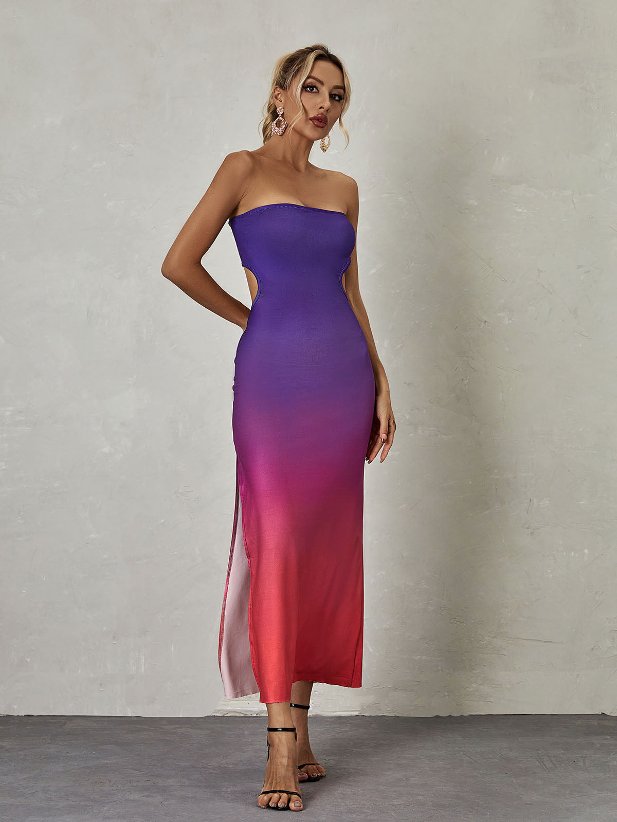 Judie Strapless Ombre Split Midi Dress