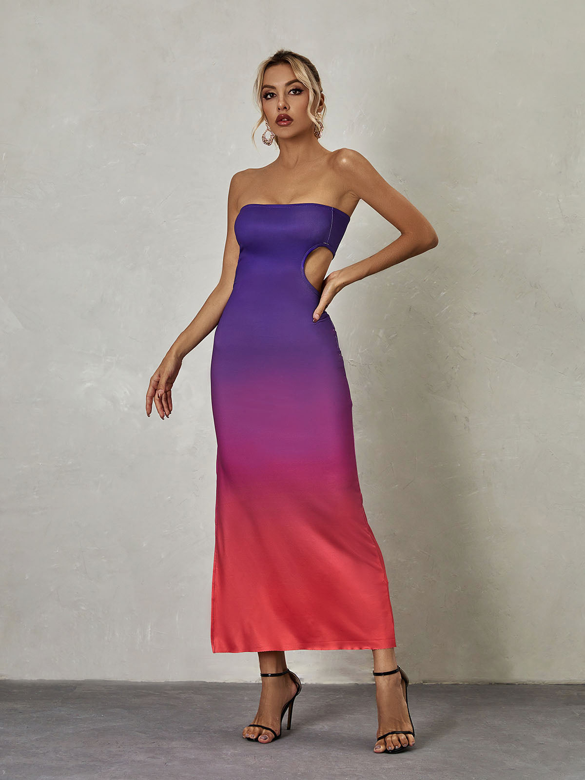 Judie Strapless Ombre Split Midi Dress