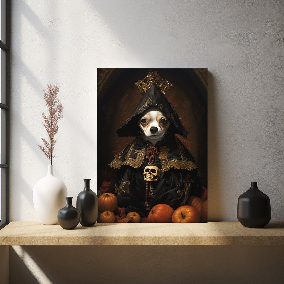 Halloween Pet Portrait Poster Canvas Halloween Wall Decor Art Gift for Pet Lovers