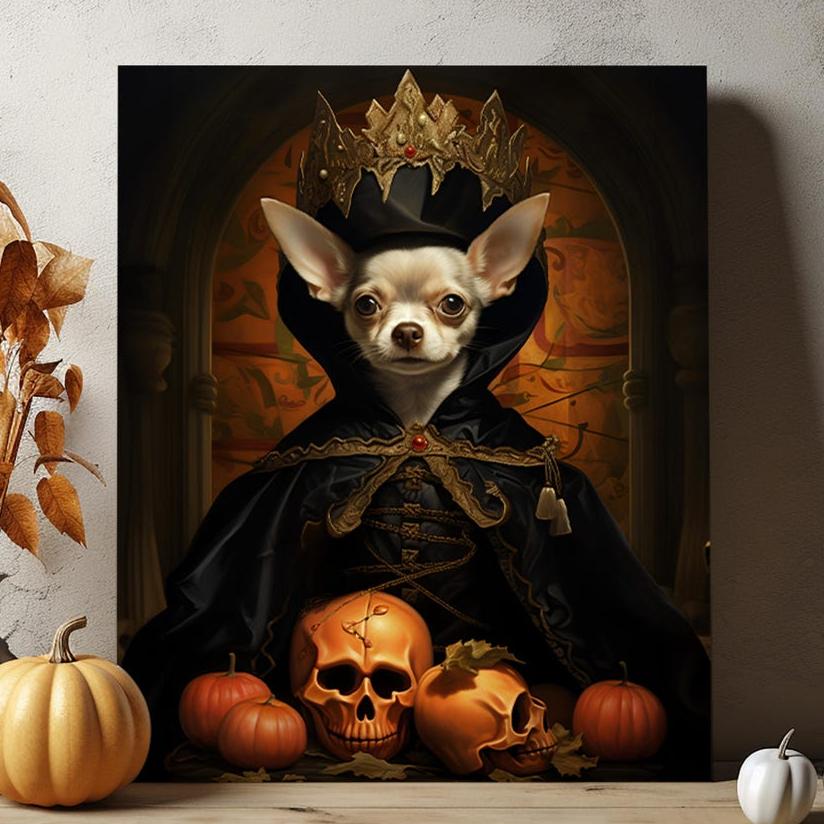 Halloween Pet Portrait Poster Canvas Halloween Wall Decor Art Gift for Pet Lovers