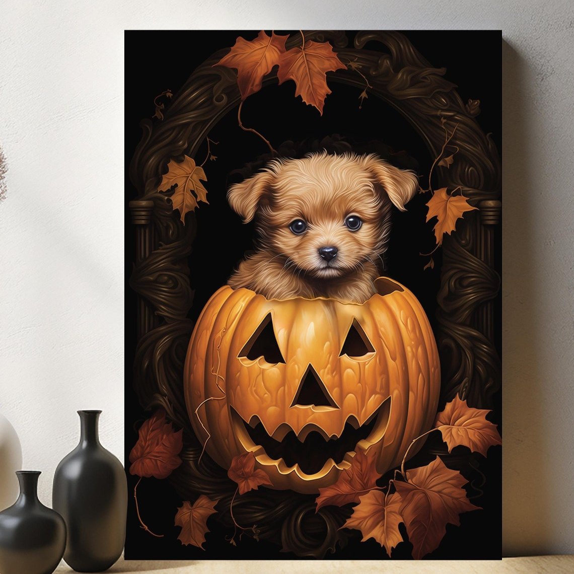 Halloween Pet Portrait Poster Canvas Halloween Wall Decor Art Gift for Pet Lovers