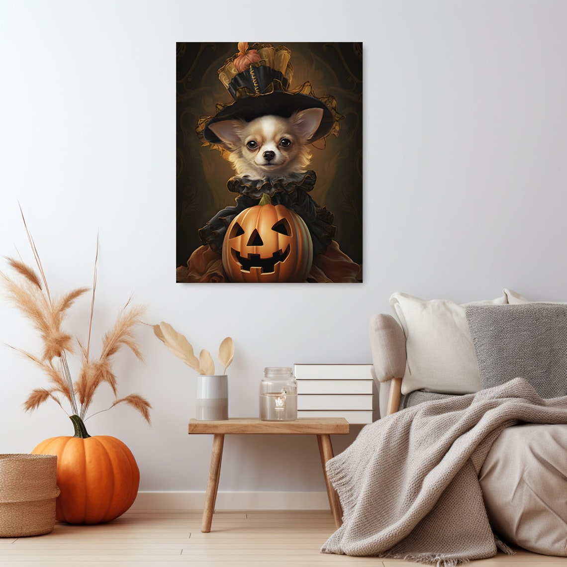 Halloween Pet Portrait Poster Canvas Halloween Wall Decor Art Gift for Pet Lovers