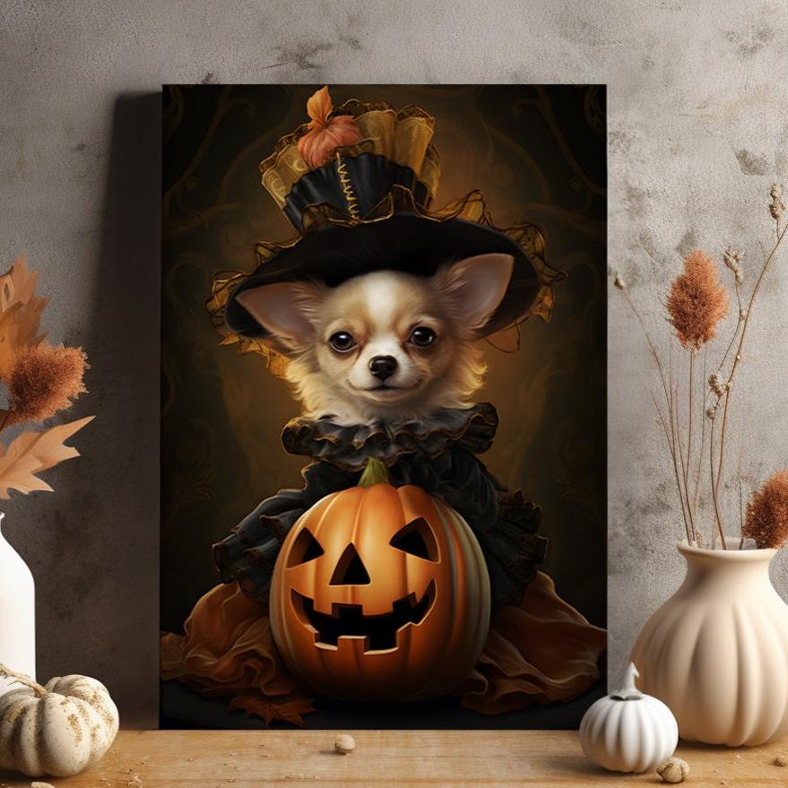 Halloween Pet Portrait Poster Canvas Halloween Wall Decor Art Gift for Pet Lovers