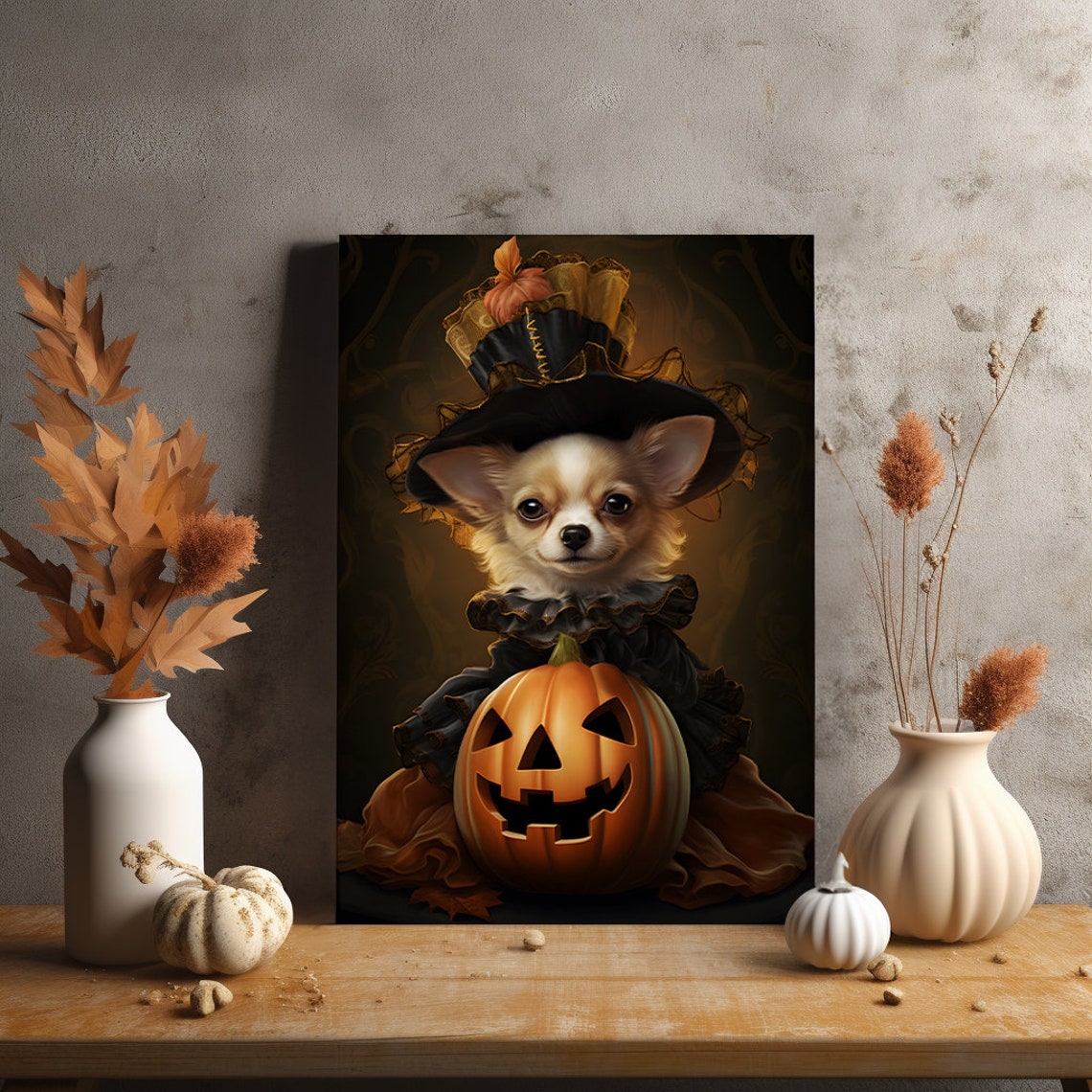 Halloween Pet Portrait Poster Canvas Halloween Wall Decor Art Gift for Pet Lovers