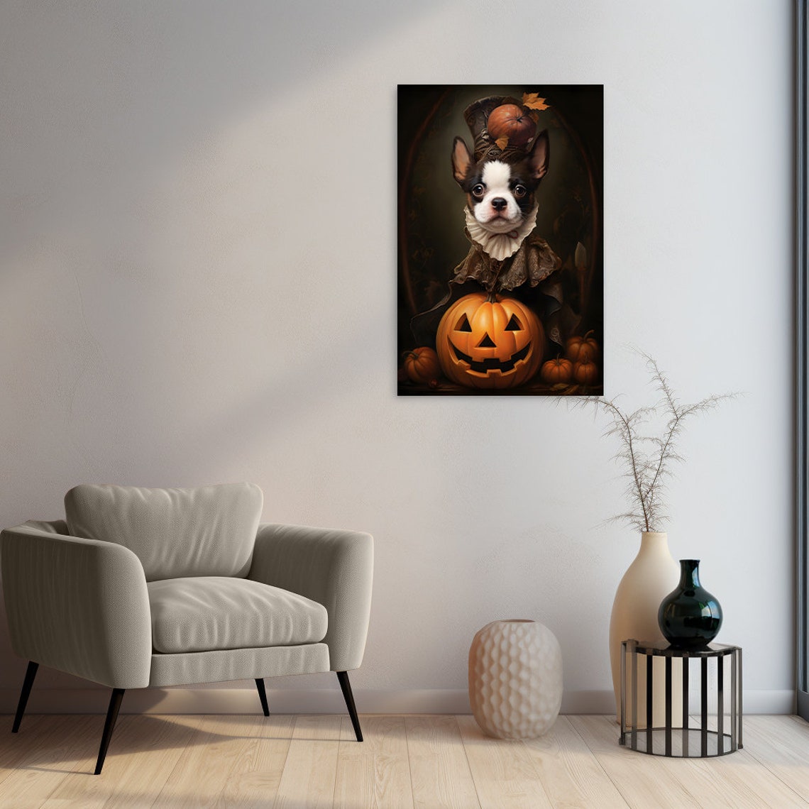 Halloween Pet Portrait Poster Canvas Halloween Wall Decor Art Gift for Pet Lovers