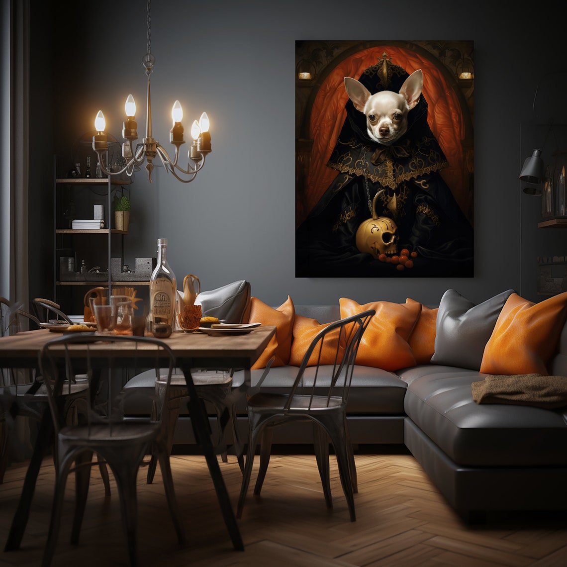 Halloween Pet Portrait Poster Canvas Halloween Wall Decor Art Gift for Pet Lovers