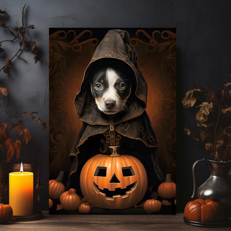 Halloween Pet Portrait Poster Canvas Halloween Wall Decor Art Gift for Pet Lovers