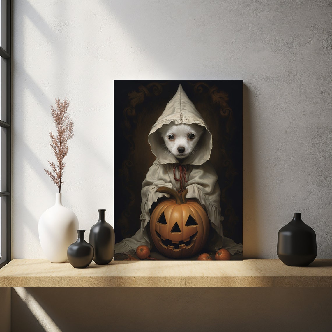 Halloween Pet Portrait Poster Canvas Halloween Wall Decor Art Gift for Pet Lovers