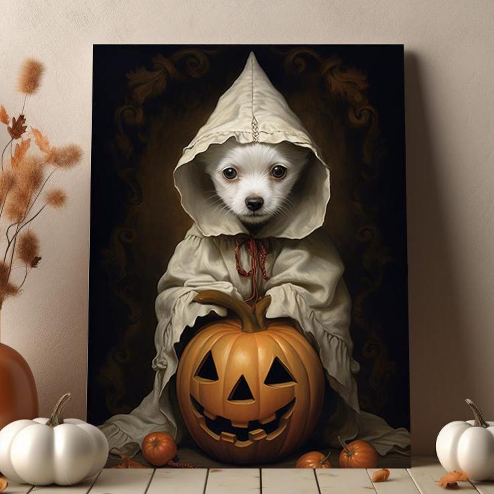 Halloween Pet Portrait Poster Canvas Halloween Wall Decor Art Gift for Pet Lovers