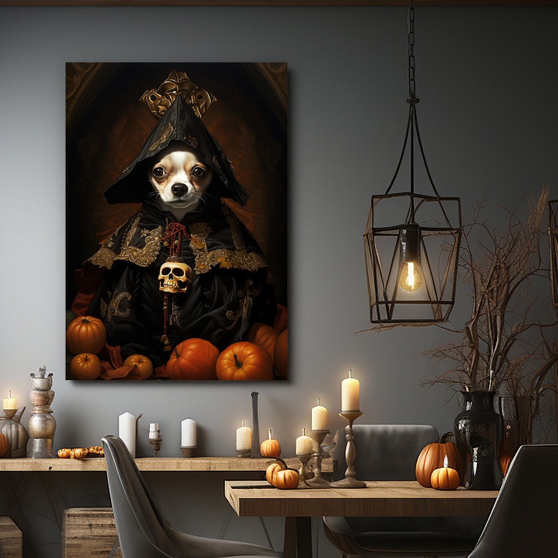 Halloween Pet Portrait Poster Canvas Halloween Wall Decor Art Gift for Pet Lovers