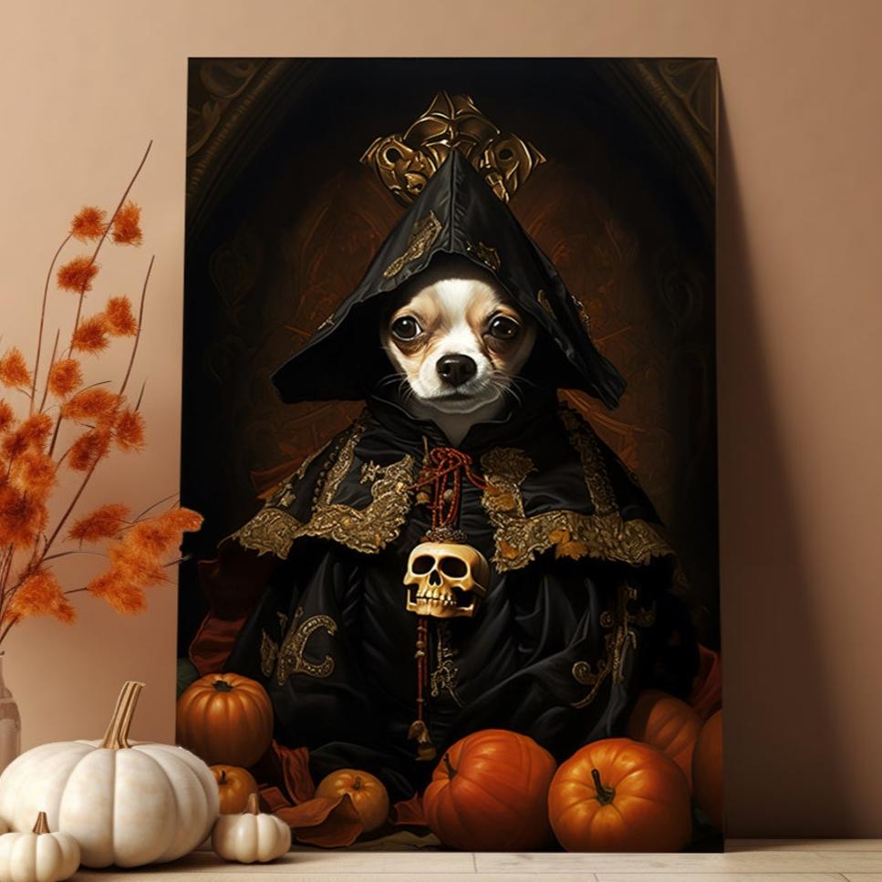 Halloween Pet Portrait Poster Canvas Halloween Wall Decor Art Gift for Pet Lovers