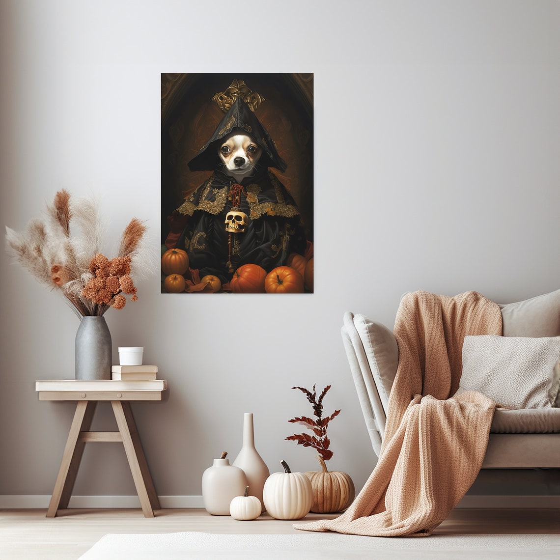 Halloween Pet Portrait Poster Canvas Halloween Wall Decor Art Gift for Pet Lovers