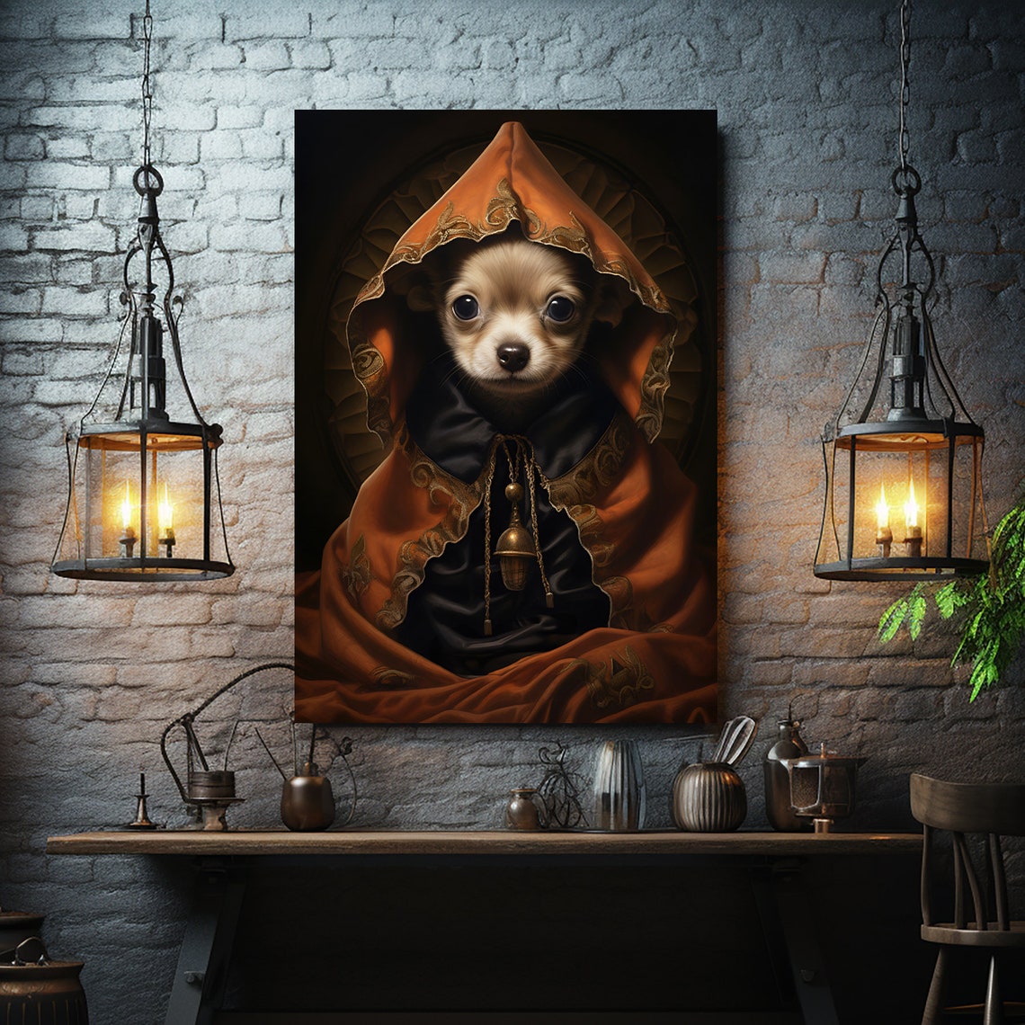 Halloween Pet Portrait Poster Canvas Halloween Wall Decor Art Gift for Pet Lovers