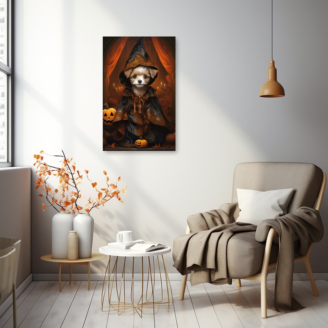 Halloween Pet Portrait Poster Canvas Halloween Wall Decor Art Gift for Pet Lovers