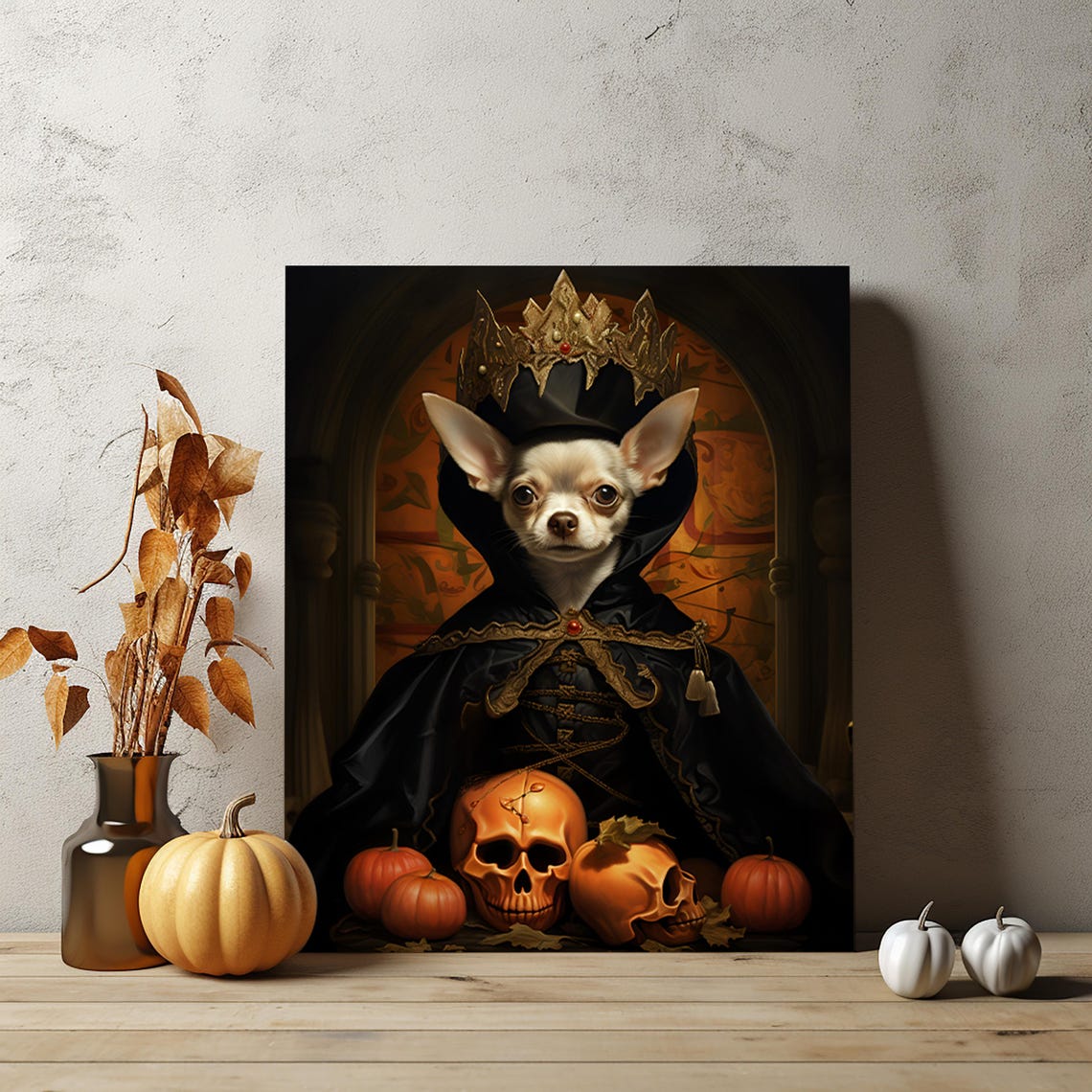 Halloween Pet Portrait Poster Canvas Halloween Wall Decor Art Gift for Pet Lovers