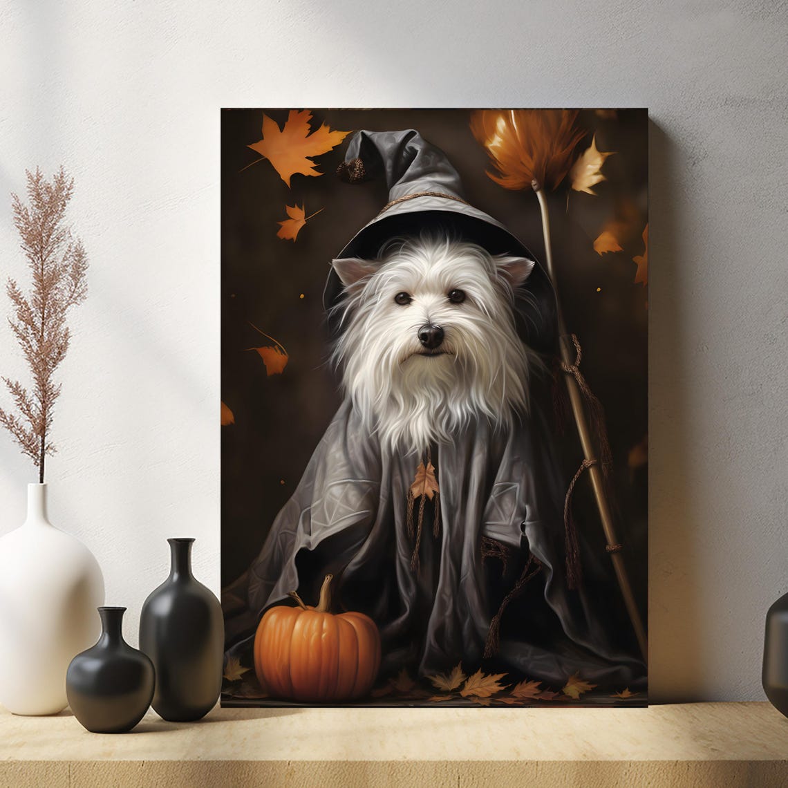 Halloween Pet Portrait Poster Canvas Halloween Wall Decor Art Gift for Pet Lovers