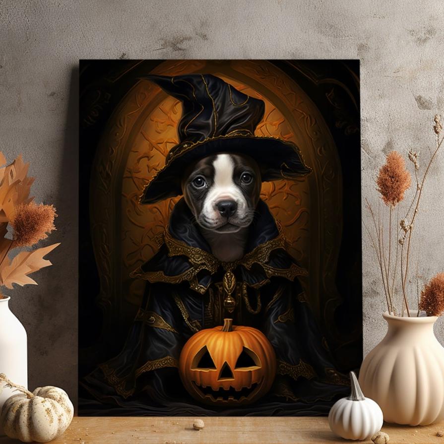 Halloween Pet Portrait Poster Canvas Halloween Wall Decor Art Gift for Pet Lovers