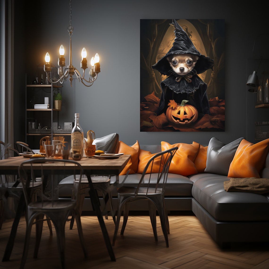 Halloween Pet Portrait Poster Canvas Halloween Wall Decor Art Gift for Pet Lovers