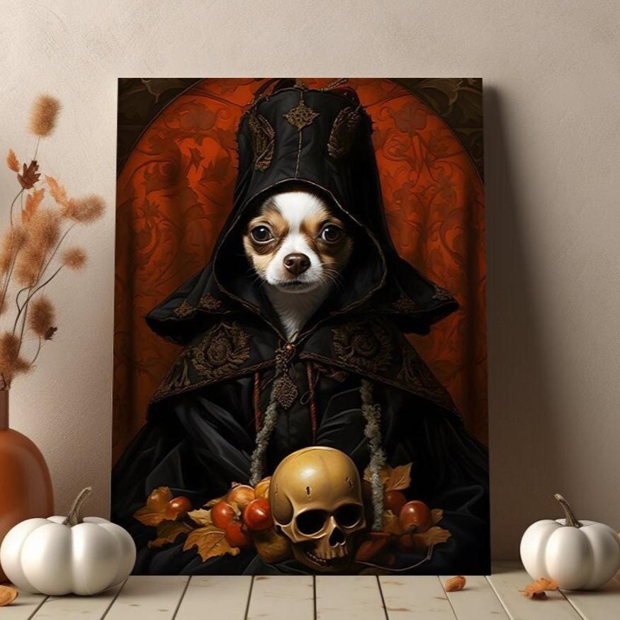 Halloween Pet Portrait Poster Canvas Halloween Wall Decor Art Gift for Pet Lovers