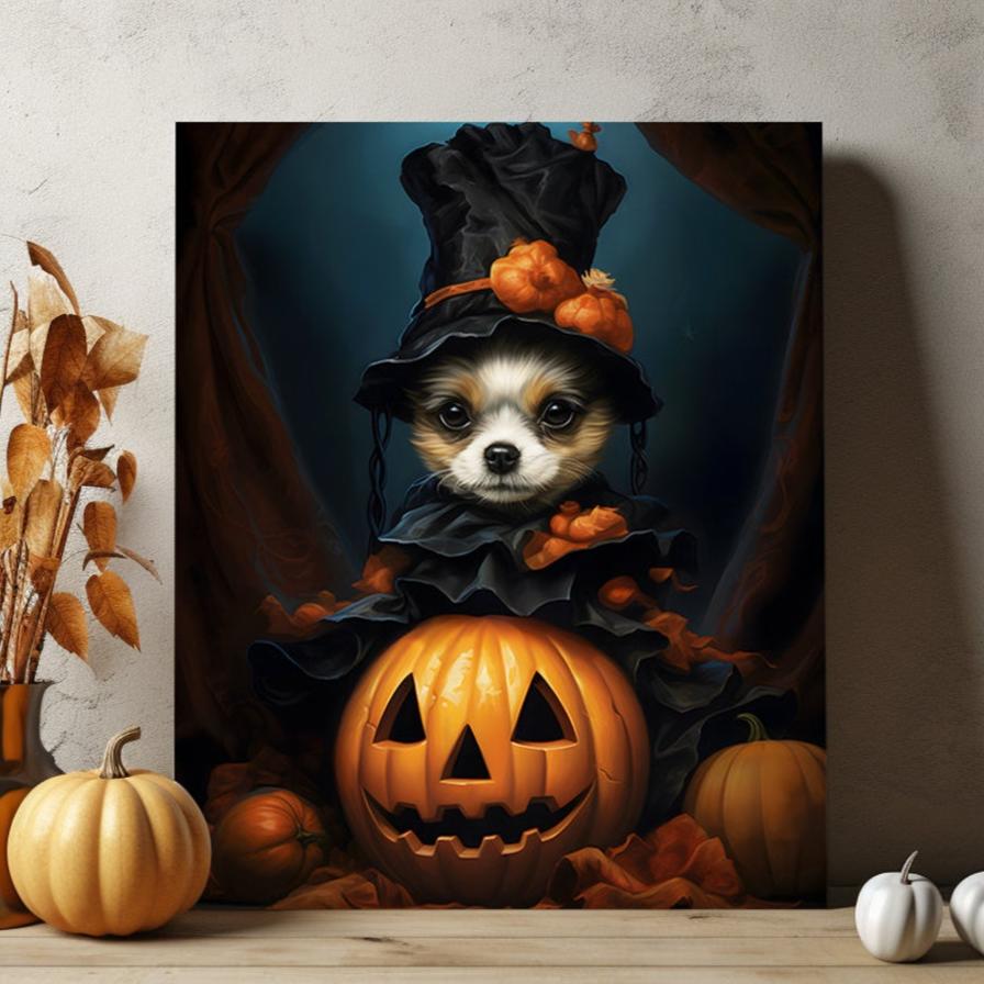 Halloween Pet Portrait Poster Canvas Halloween Wall Decor Art Gift for Pet Lovers