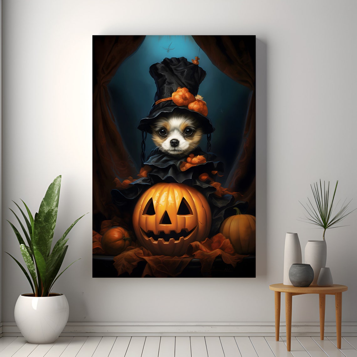 Halloween Pet Portrait Poster Canvas Halloween Wall Decor Art Gift for Pet Lovers