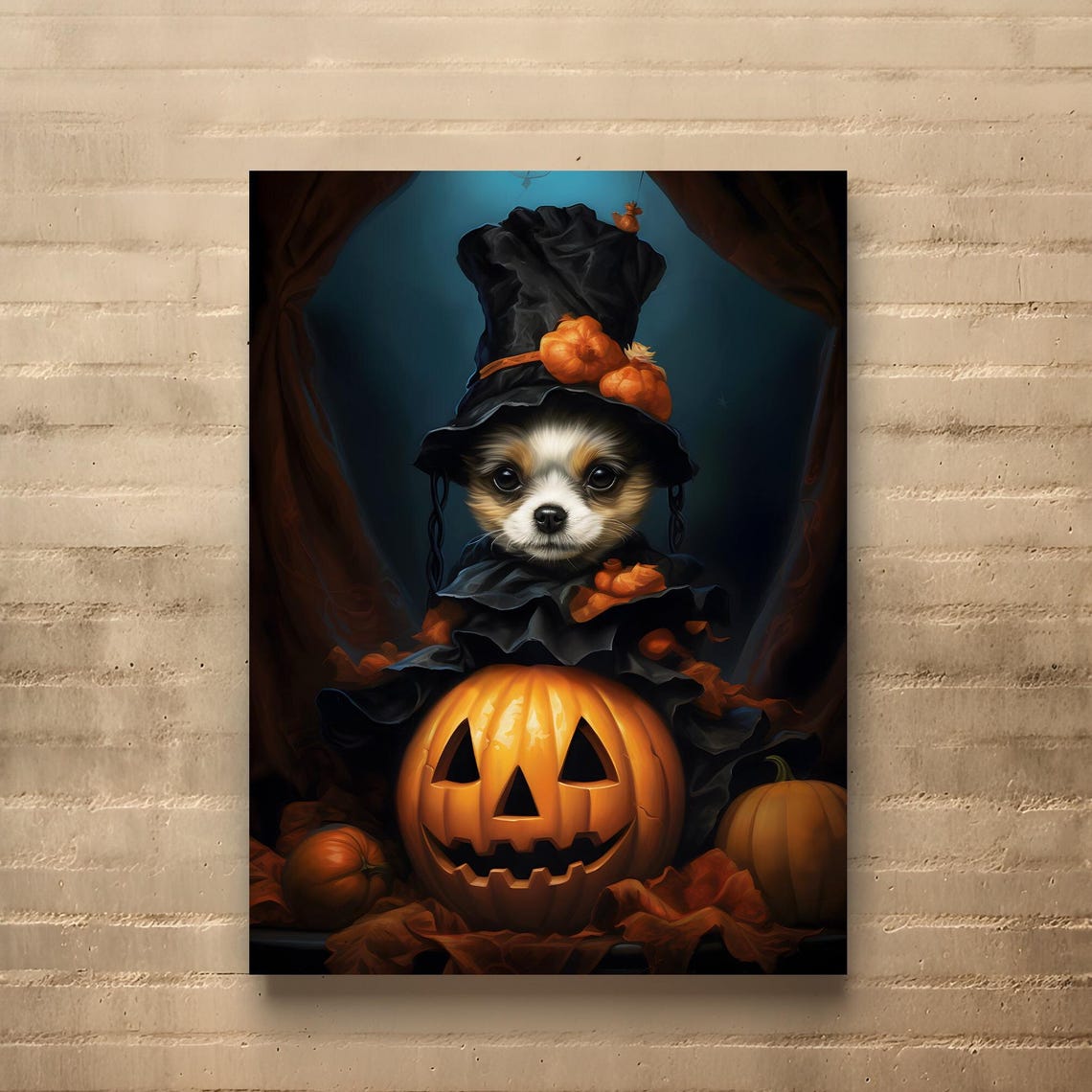 Halloween Pet Portrait Poster Canvas Halloween Wall Decor Art Gift for Pet Lovers