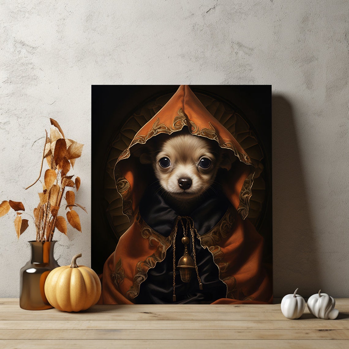 Halloween Pet Portrait Poster Canvas Halloween Wall Decor Art Gift for Pet Lovers