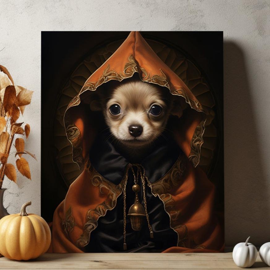 Halloween Pet Portrait Poster Canvas Halloween Wall Decor Art Gift for Pet Lovers