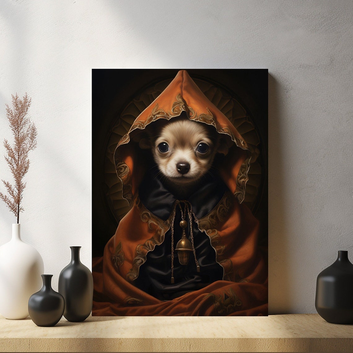 Halloween Pet Portrait Poster Canvas Halloween Wall Decor Art Gift for Pet Lovers