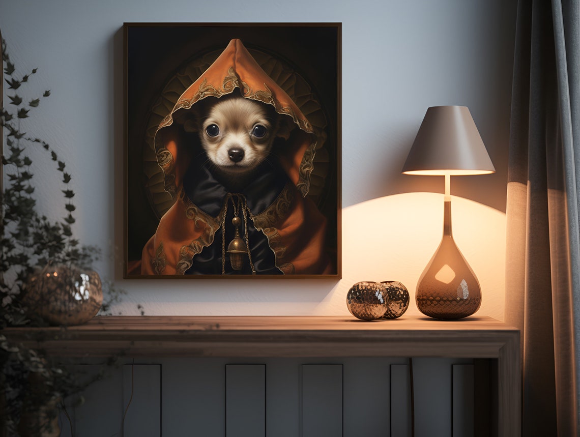 Halloween Pet Portrait Poster Canvas Halloween Wall Decor Art Gift for Pet Lovers