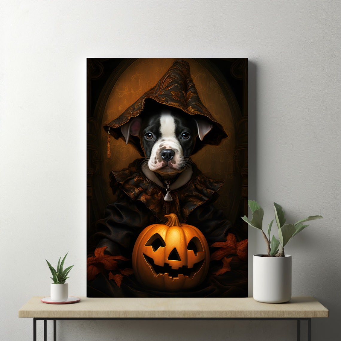 Halloween Pet Portrait Poster Canvas Halloween Wall Decor Art Gift for Pet Lovers