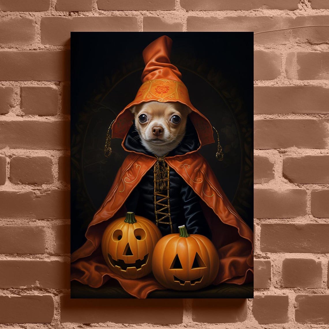 Halloween Pet Portrait Poster Canvas Halloween Wall Decor Art Gift for Pet Lovers