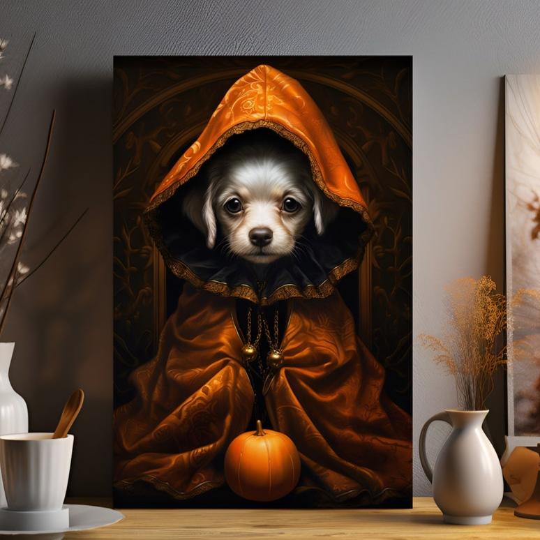 Halloween Pet Portrait Poster Canvas Halloween Wall Decor Art Gift for Pet Lovers