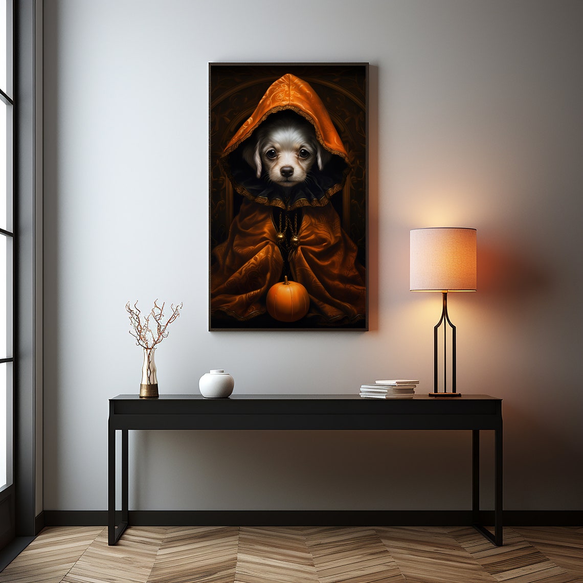 Halloween Pet Portrait Poster Canvas Halloween Wall Decor Art Gift for Pet Lovers