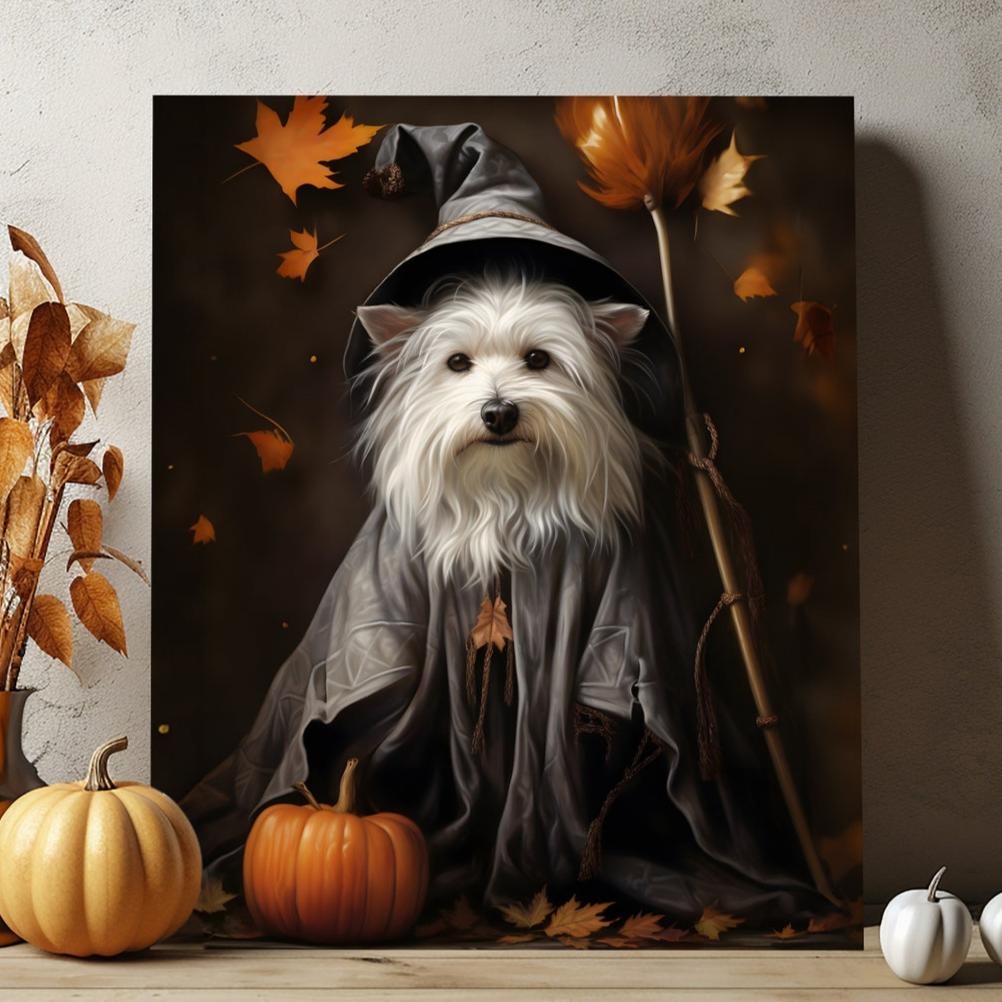 Halloween Pet Portrait Poster Canvas Halloween Wall Decor Art Gift for Pet Lovers