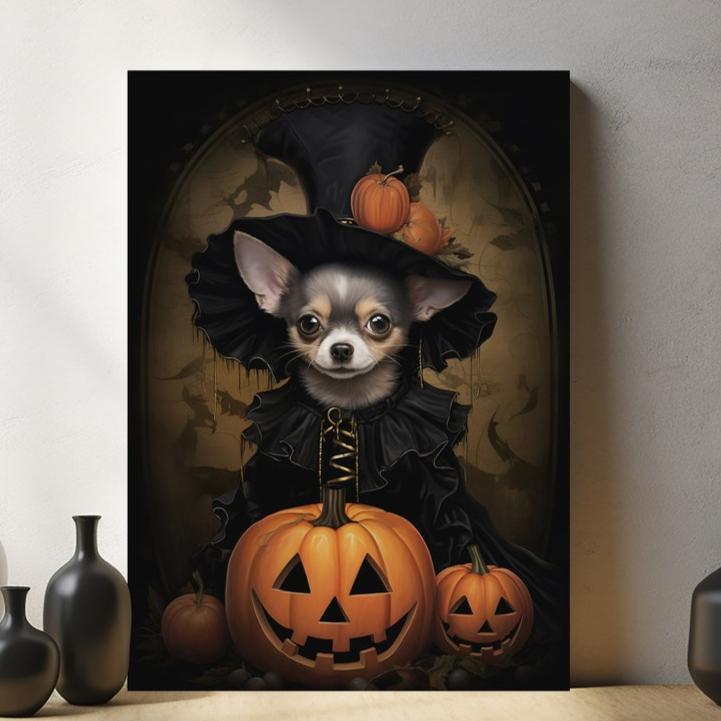 Halloween Pet Portrait Poster Canvas Halloween Wall Decor Art Gift for Pet Lovers