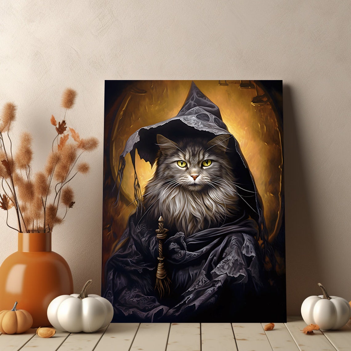 Halloween Pet Portrait Poster Canvas Halloween Wall Decor Art Gift for Pet Lovers