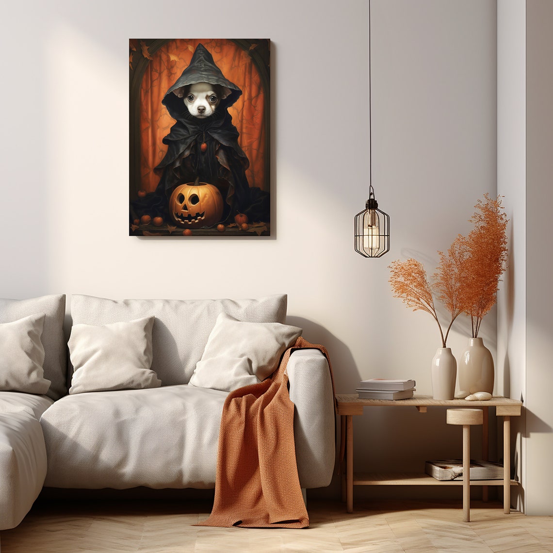 Halloween Pet Portrait Poster Canvas Halloween Wall Decor Art Gift for Pet Lovers