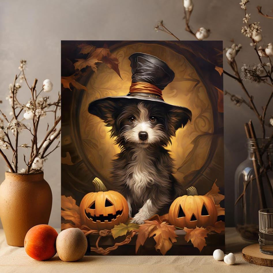 Halloween Pet Portrait Poster Canvas Halloween Wall Decor Art Gift for Pet Lovers