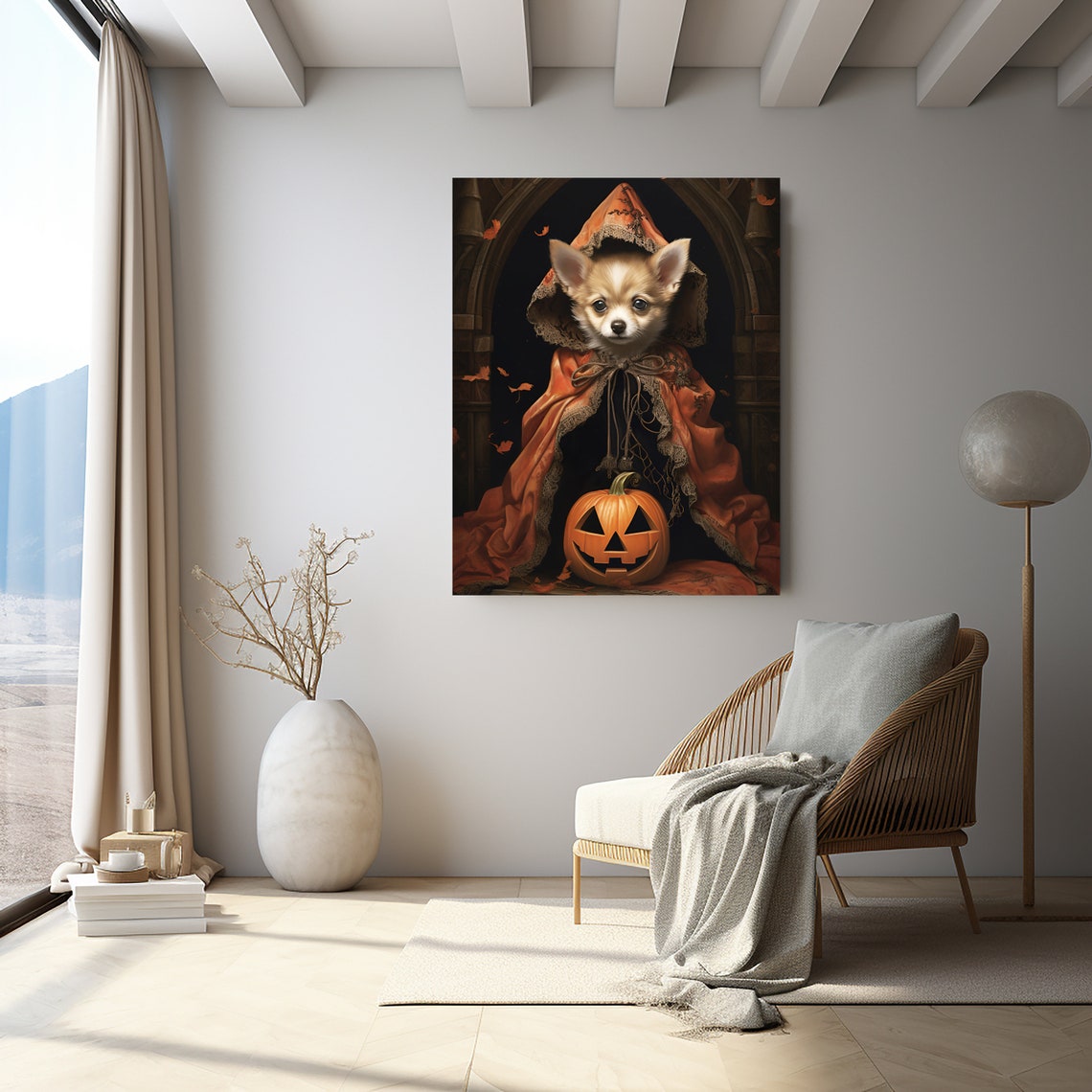 Halloween Pet Portrait Poster Canvas Halloween Wall Decor Art Gift for Pet Lovers