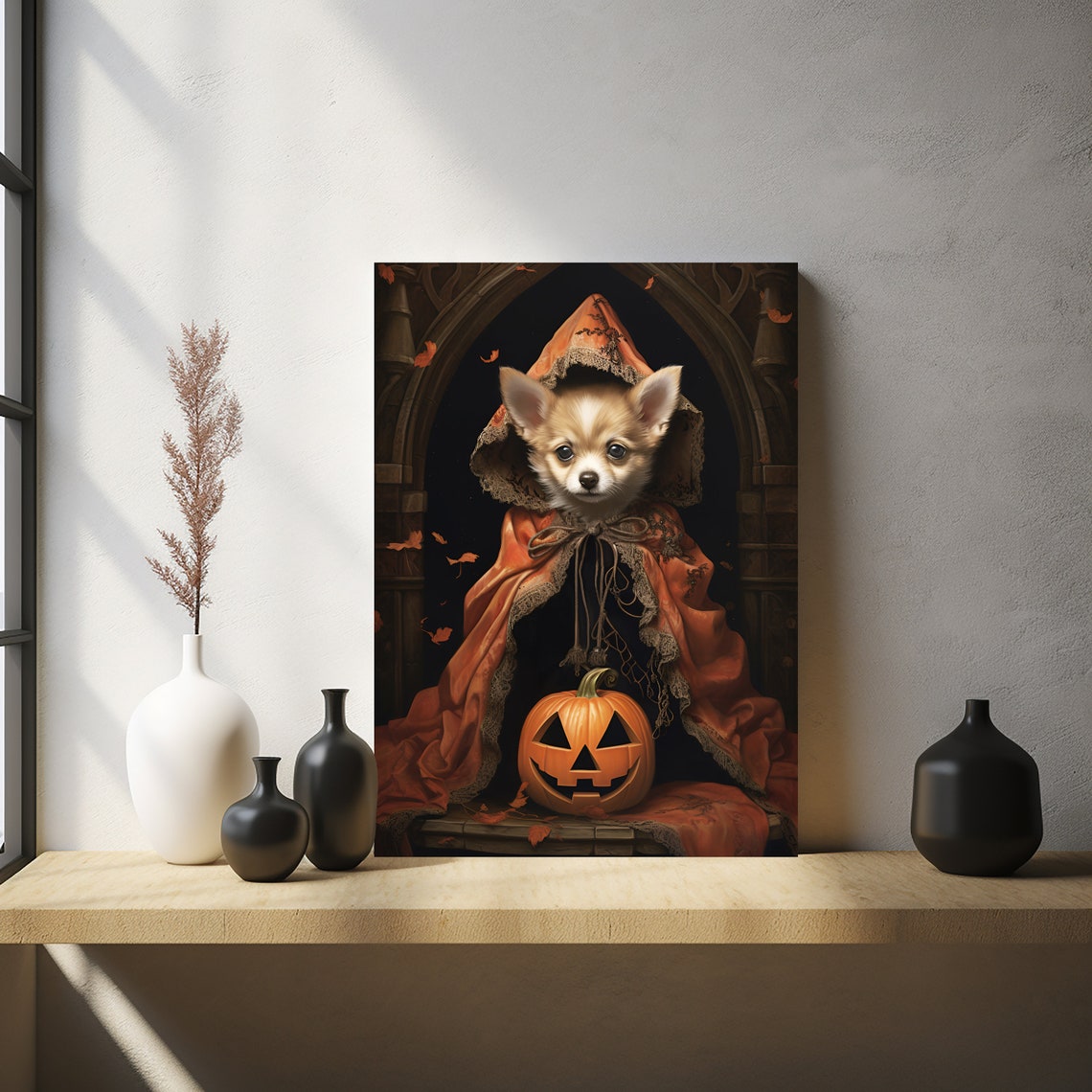 Halloween Pet Portrait Poster Canvas Halloween Wall Decor Art Gift for Pet Lovers