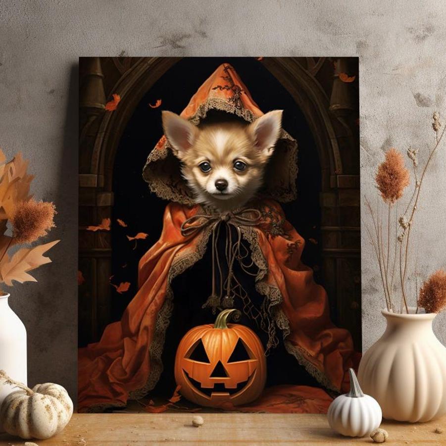 Halloween Pet Portrait Poster Canvas Halloween Wall Decor Art Gift for Pet Lovers