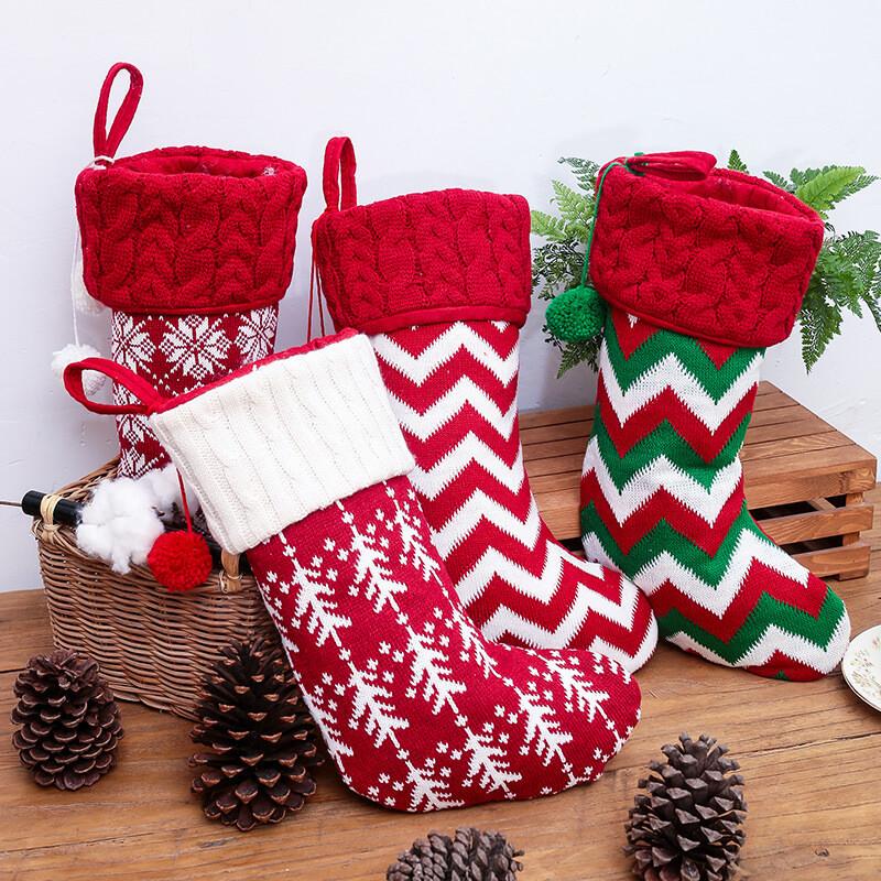 Red And White Elk Knitted Christmas Socks Cute Candy Pockets, Christmas Decorations Party Decorations