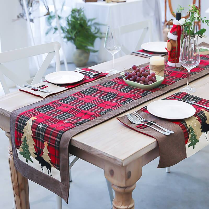 Red Plaid Christmas Tree Tablecloth Table Decorations Winter Home Decor